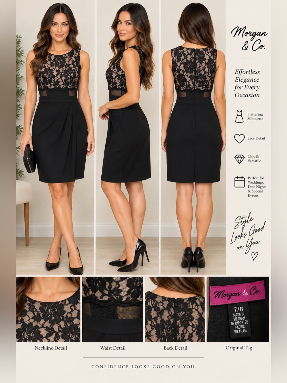Morgan & Co. Black Lace Pencil Skirt with Sheer Bodice